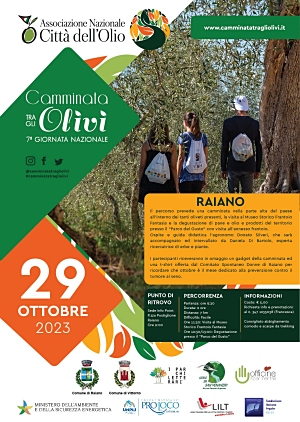 Domenica 29 ottobre a Raiano, in occasione della Giornata nazionale della Camminata tra gli Olivi, una iniziativa promossa dall’Associazione Città dell’Olio in 155 città.