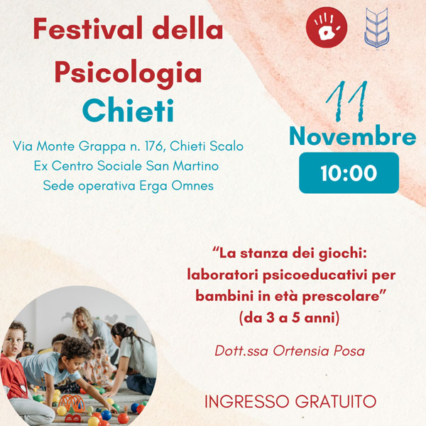 Sabato 11 novembre, in via Monte Grappa n. 176 a Chieti Scalo nell'ambito del Festival della Psicologia