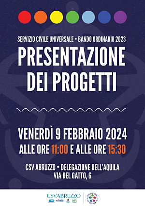 Venerdì 9 febbraio il CSV Abruzzo organizza a L'Aquila una presentazione dei progetti di Servizio Civile inseriti nei diversi programmi di intervento.